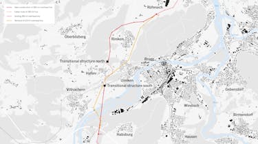 New construction of the extra-high-voltage line between Rüfenach (pylon 20) and Habsburg (pylon 237) with partial underground cabling at «Gäbihübel»