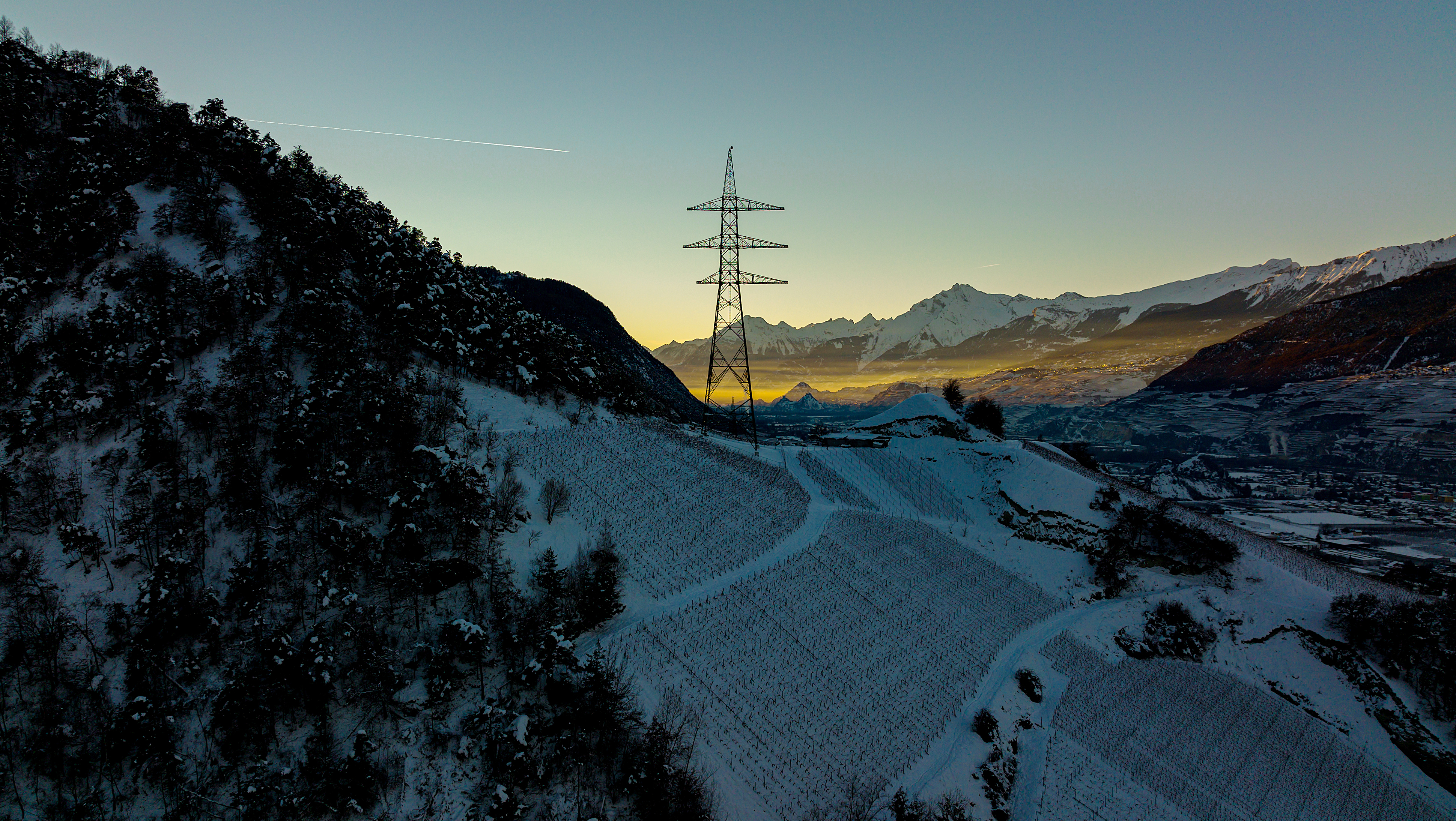 Le pylône 156 sur les hauts de Chalais, décembre 2021